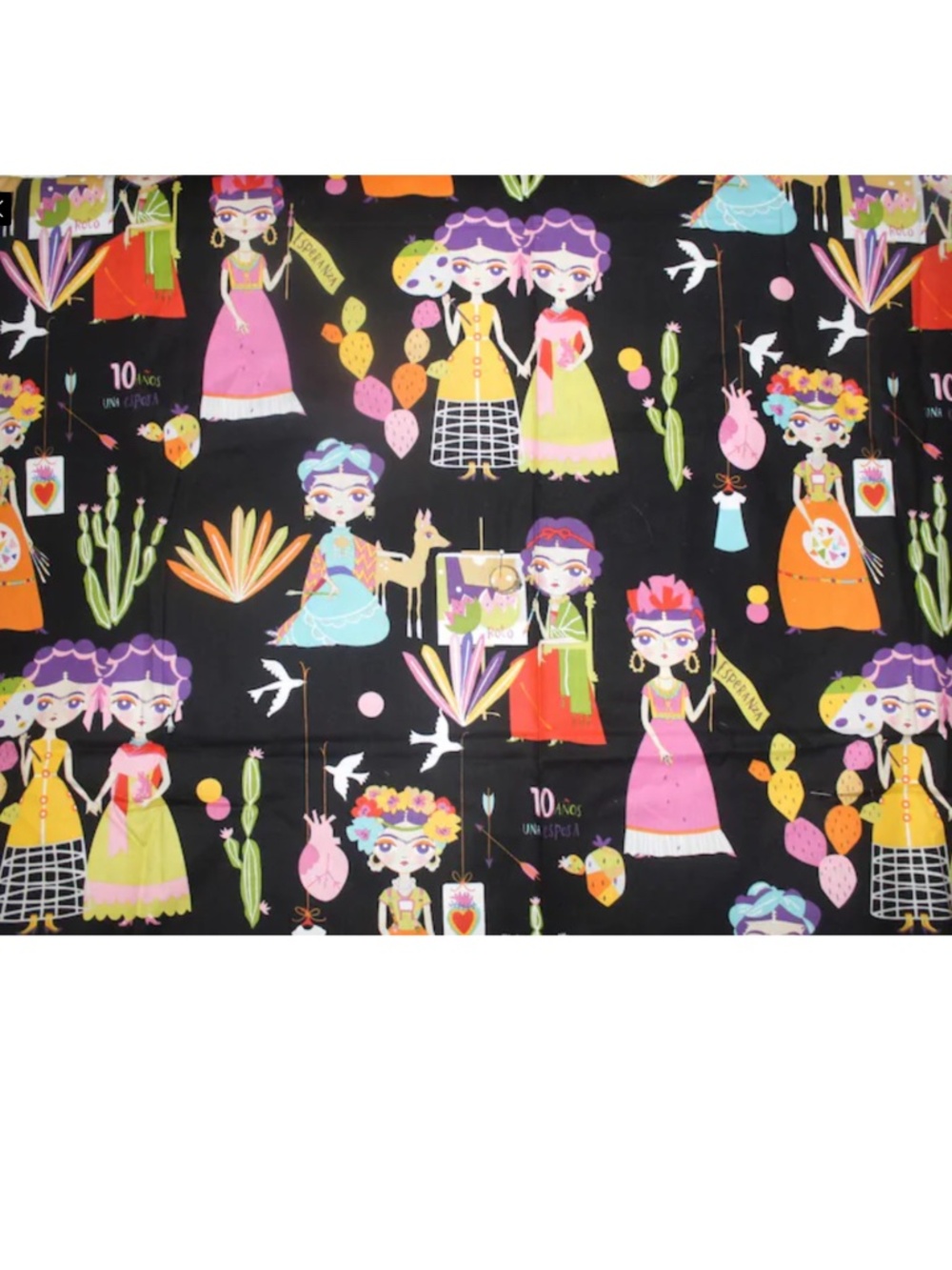 Rare! Esperanza Frida Fabric on black! One yard.